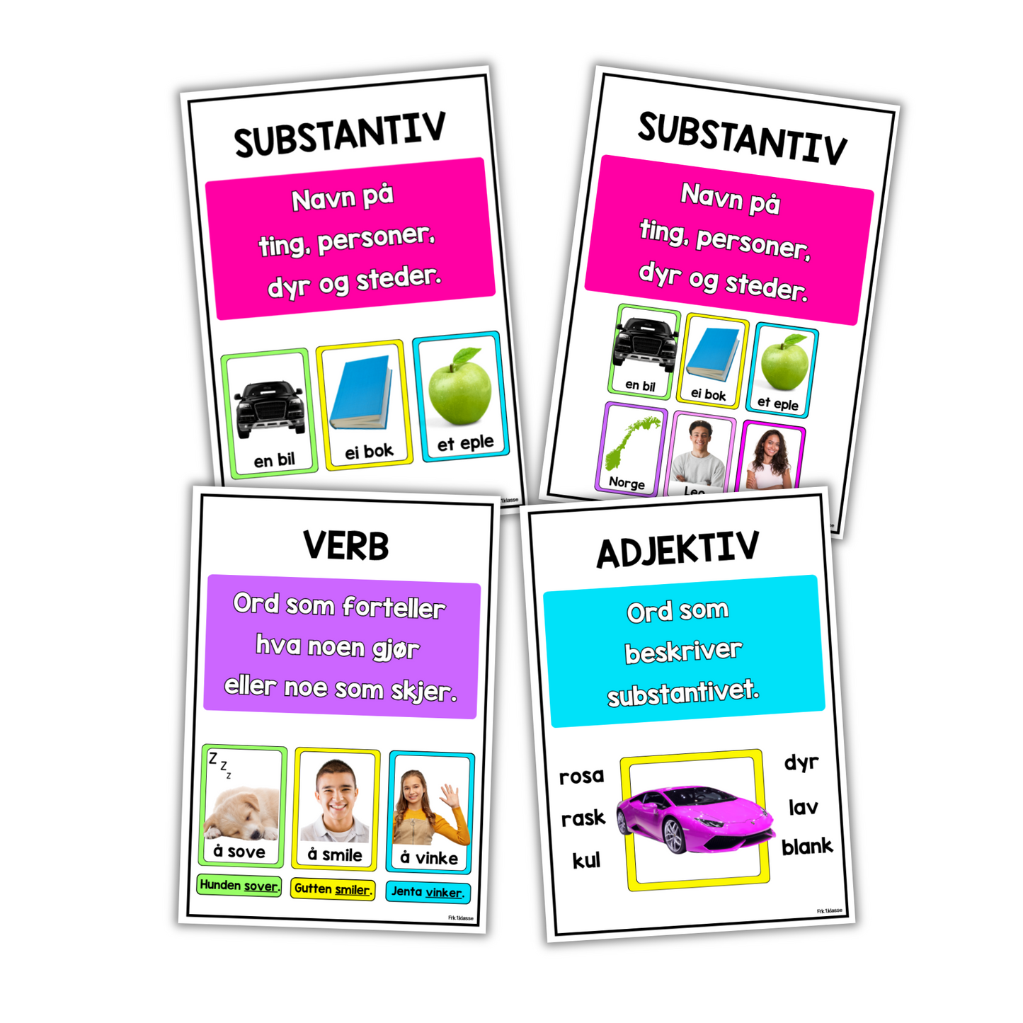Plakat | Substantiv, verb, adjektiv | A4/A3 | Fotografier | REGNBUE MED ROSA