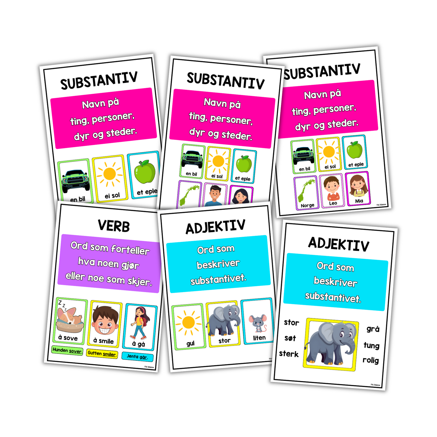 Plakat | Substantiv, verb, adjektiv | A4/A3 | Clipart/grafikk | REGNBUE MED ROSA
