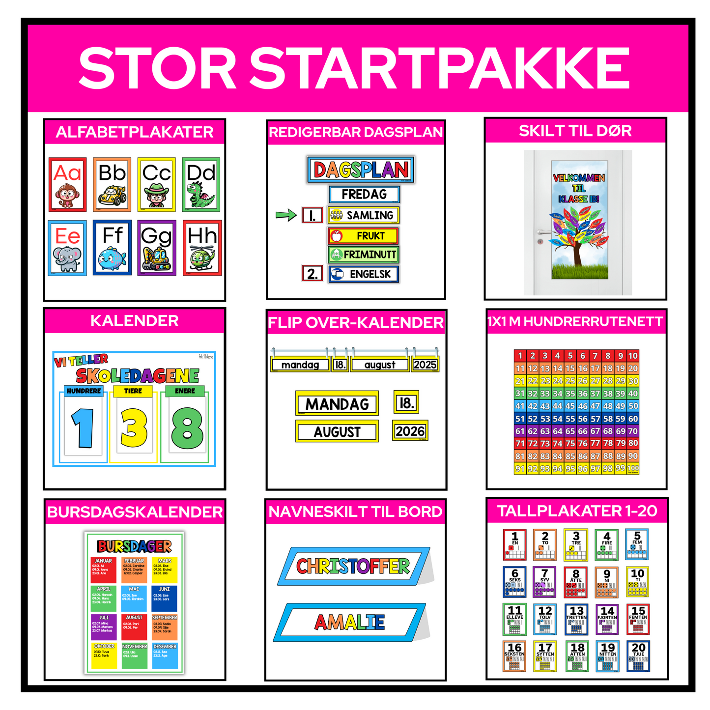 Ferdig klasserom – stor startpakke | KLASSISK REGNBUE | BOKMÅL (For flere)
