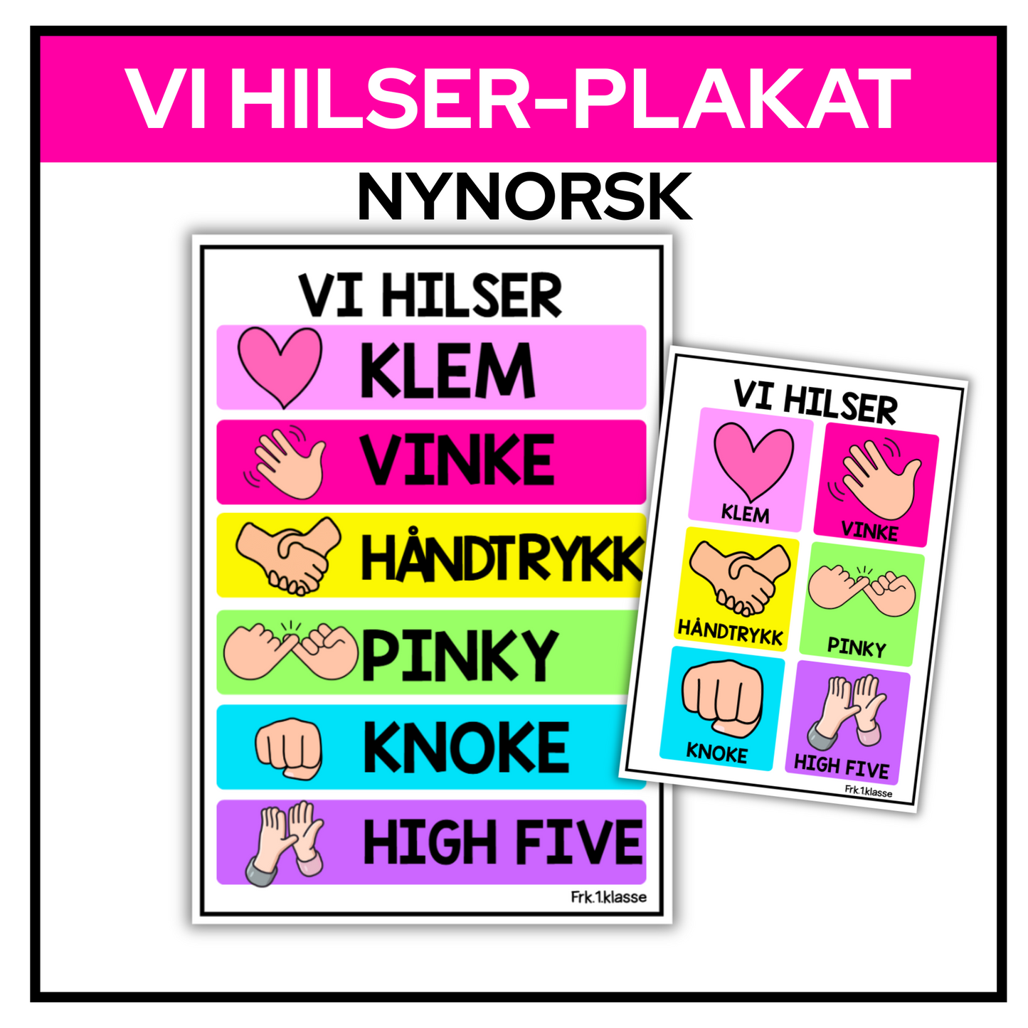 Vi hilser-plakat | A3/A4 | REGNBUE MED ROSA | NYNORSK