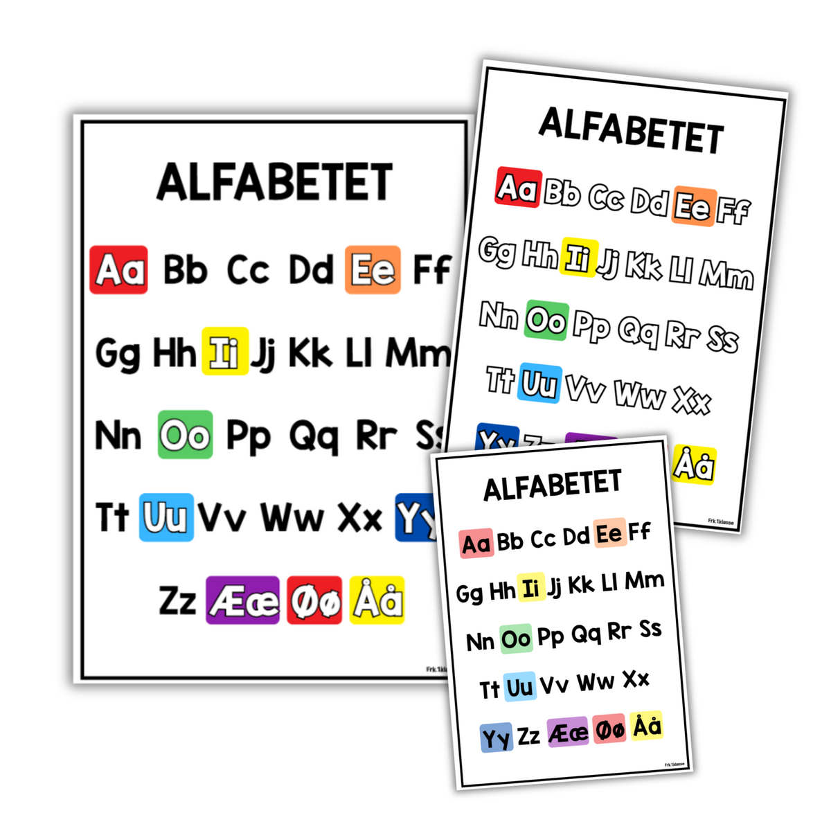 Alfabetplakater | Tre varianter | A3/A4 | KLASSISK REGNBUE