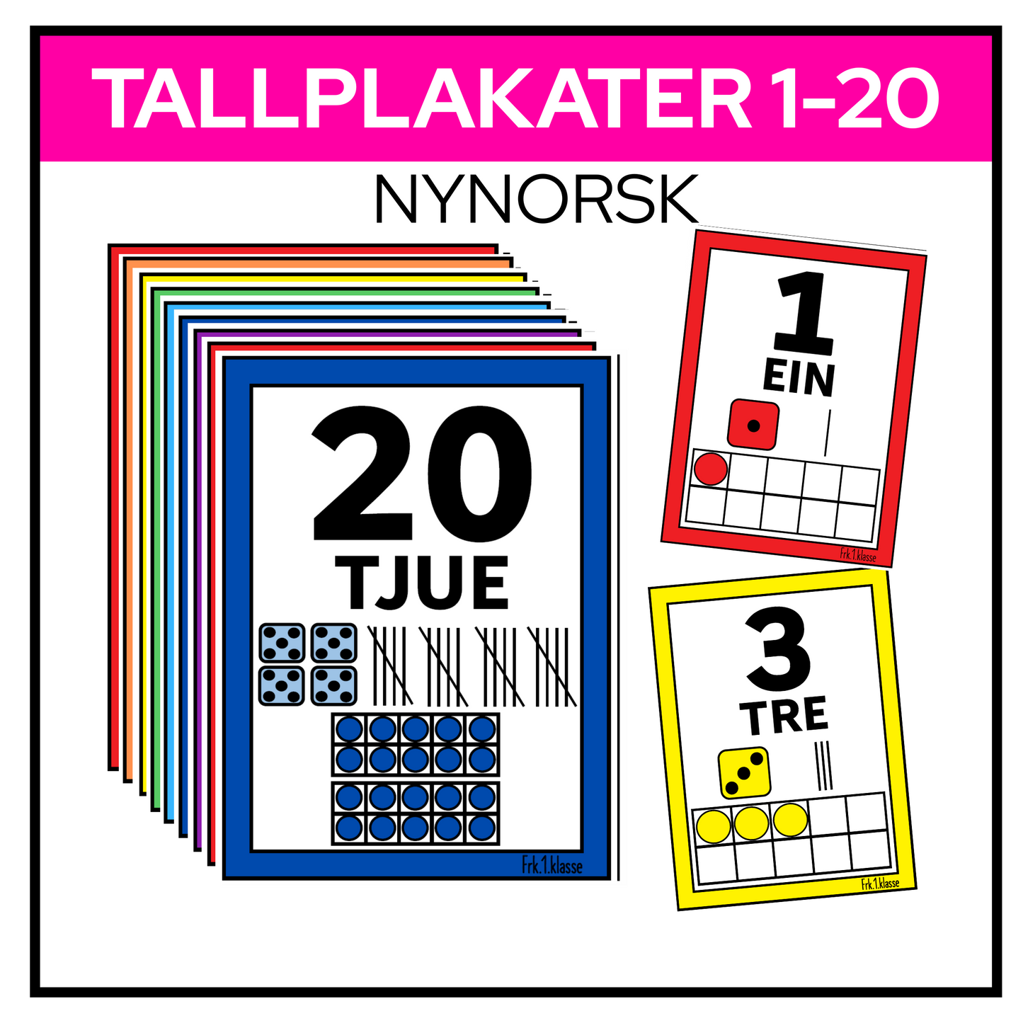 Tallplakater 1-20 | A4 | KLASSISK REGNBUE | NYNORSK