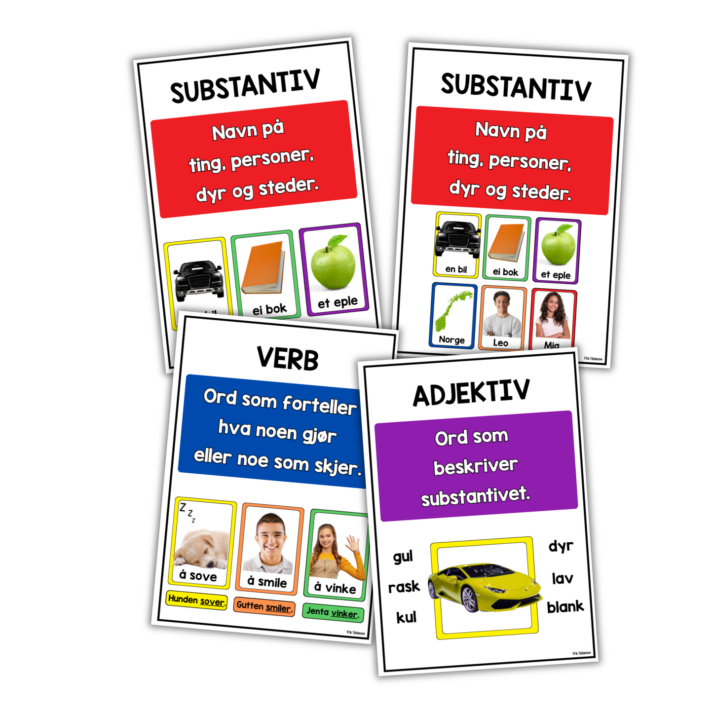 Plakat | Substantiv, verb, adjektiv | A4/A3 | Fotografier | KLASSISK REGNBUE