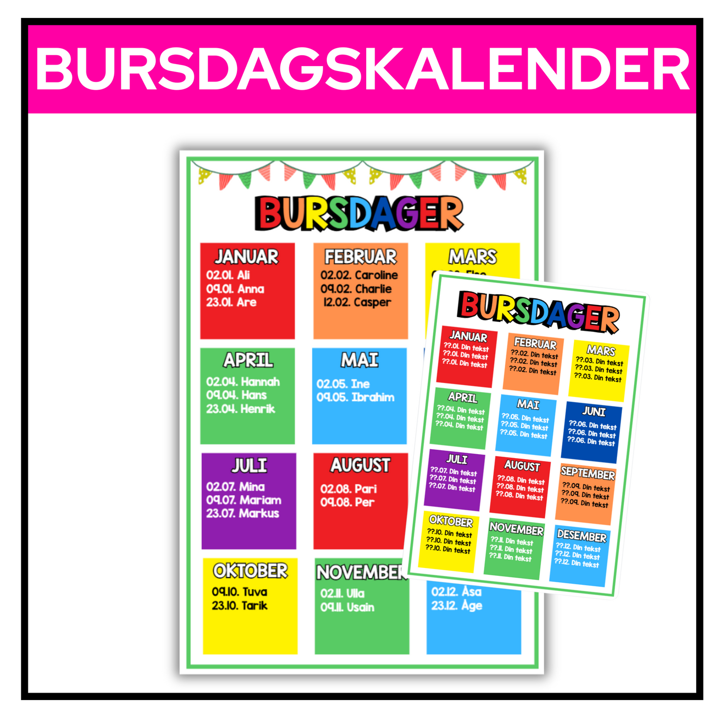 Bursdagskalender | KLASSISK REGNBUE | BOKMÅL OG NYNORSK