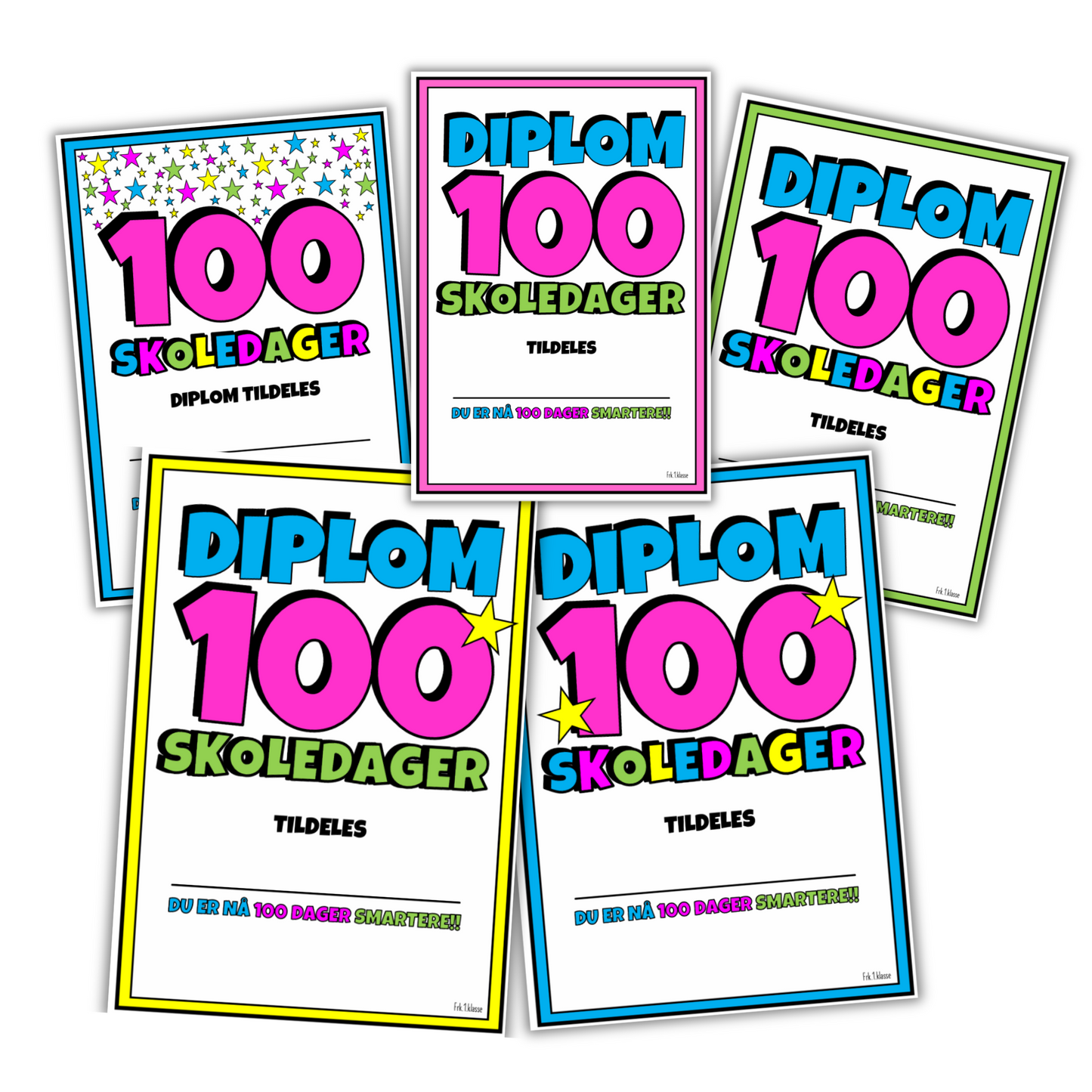 Diplom for 100 skoledager med plass til elevens navn.