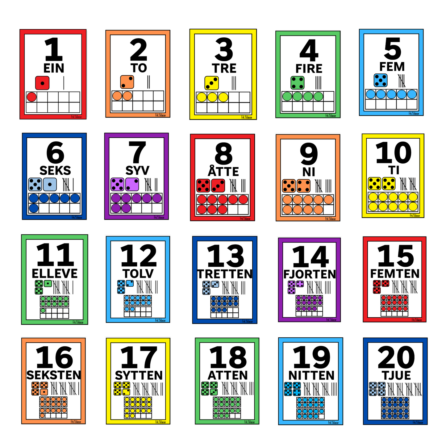 Tallplakater 1-20 | A4 | KLASSISK REGNBUE | NYNORSK