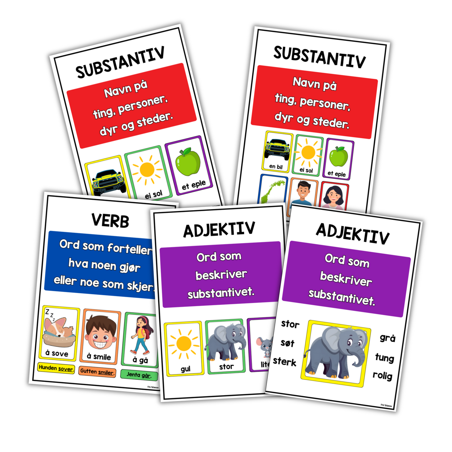 Plakat | Substantiv, verb, adjektiv | A4/A3 | Clipart/grafikk | KLASSISK REGNBUE