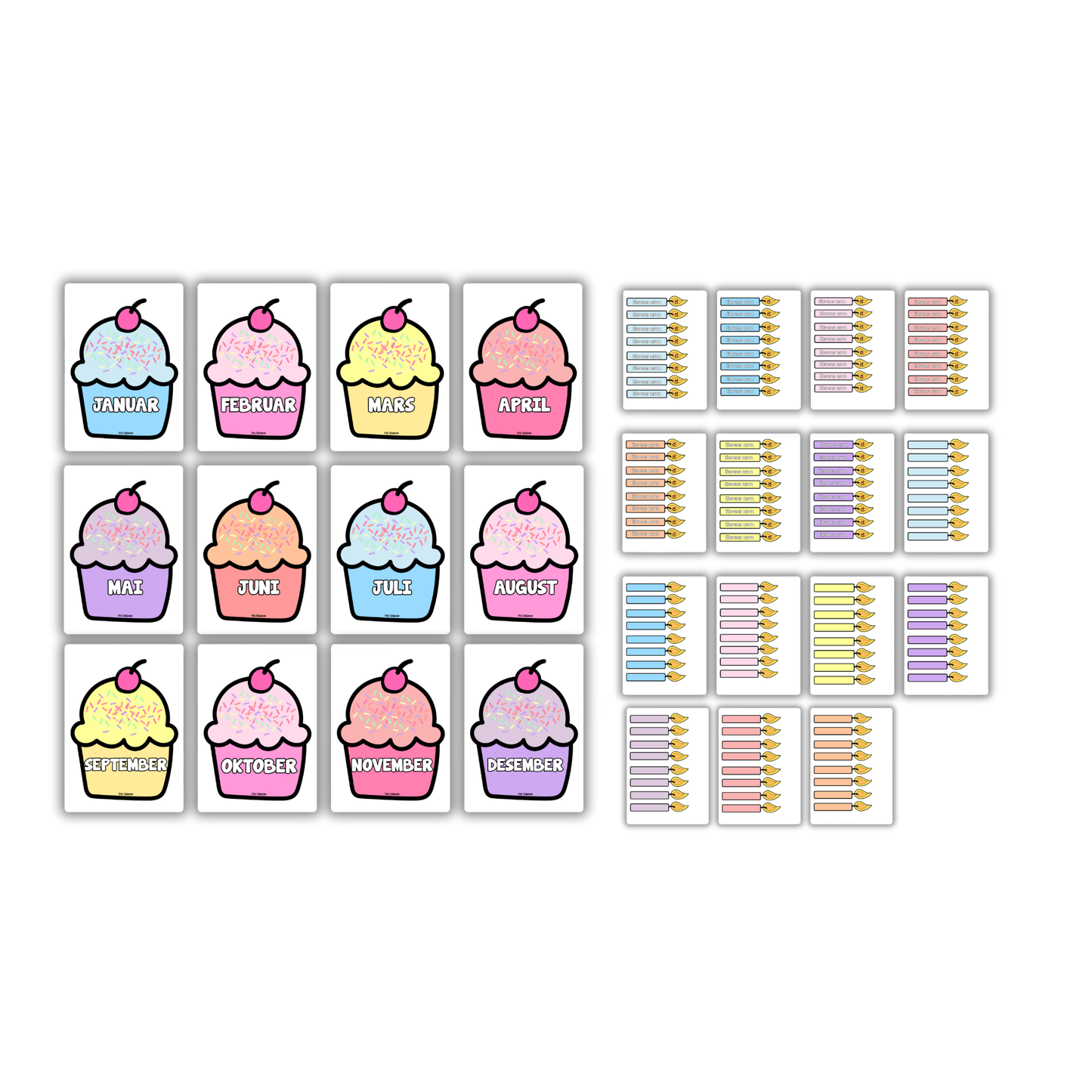Bursdagskalender | Muffins med lys | 1X1 m | PASTELL