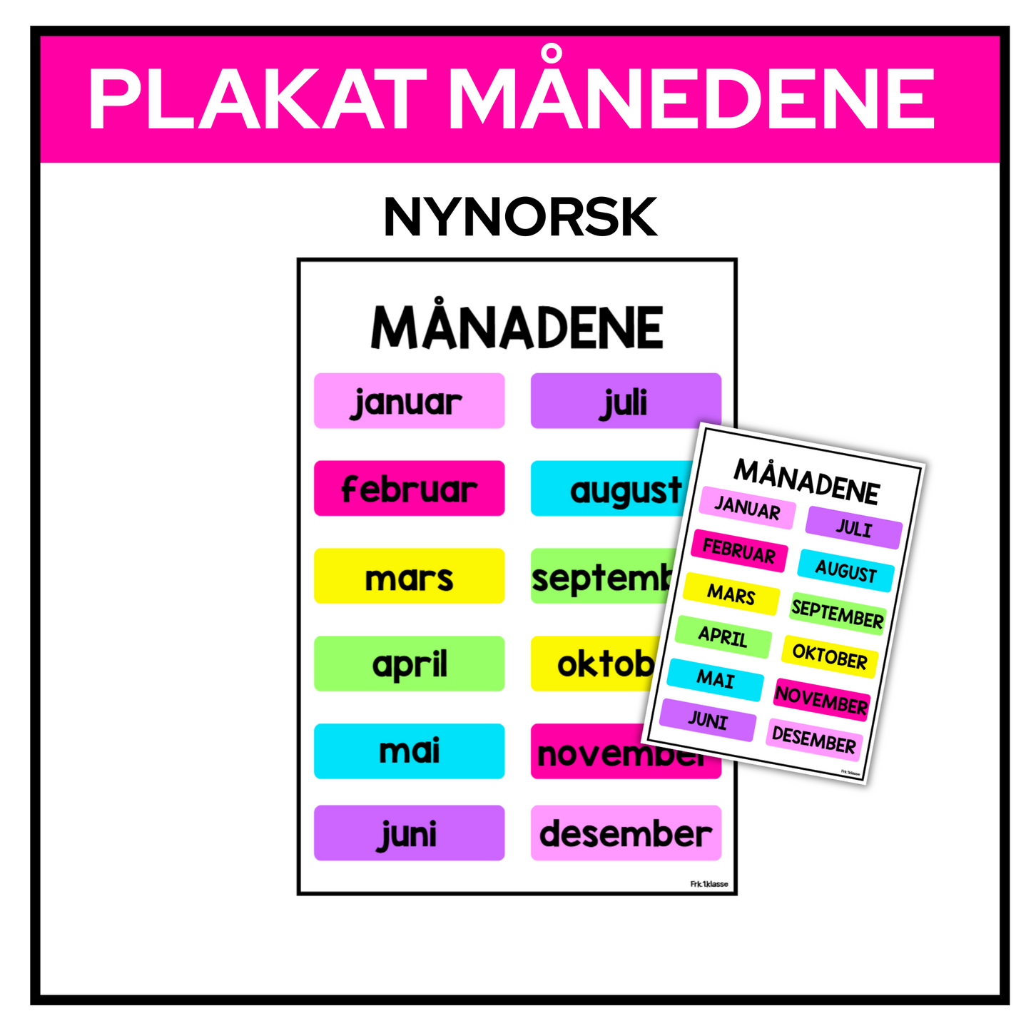 Månedene | Plakat A3/A4 | REGNBUE MED ROSA | NYNORSK