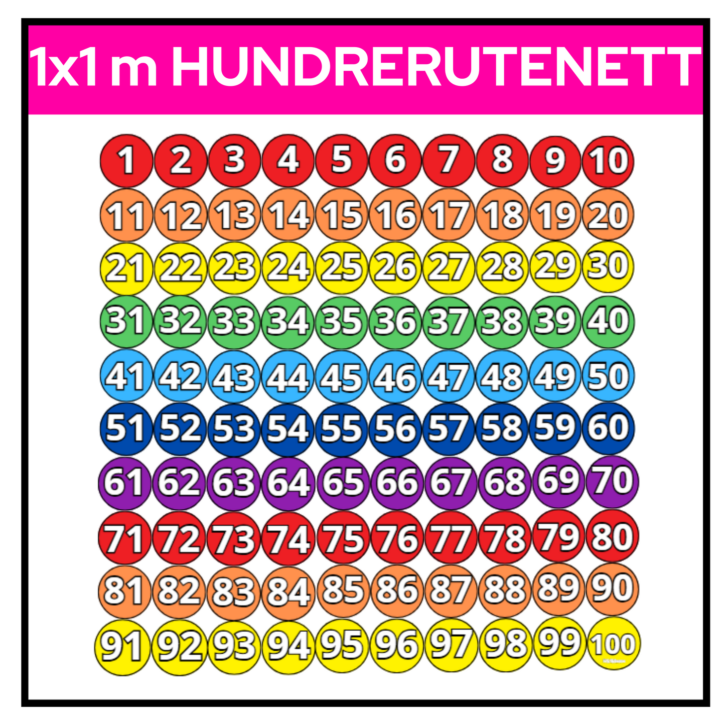 Hundrerutenett | Stort ca 1x1 m | Sirkler | KLASSISK REGNBUE