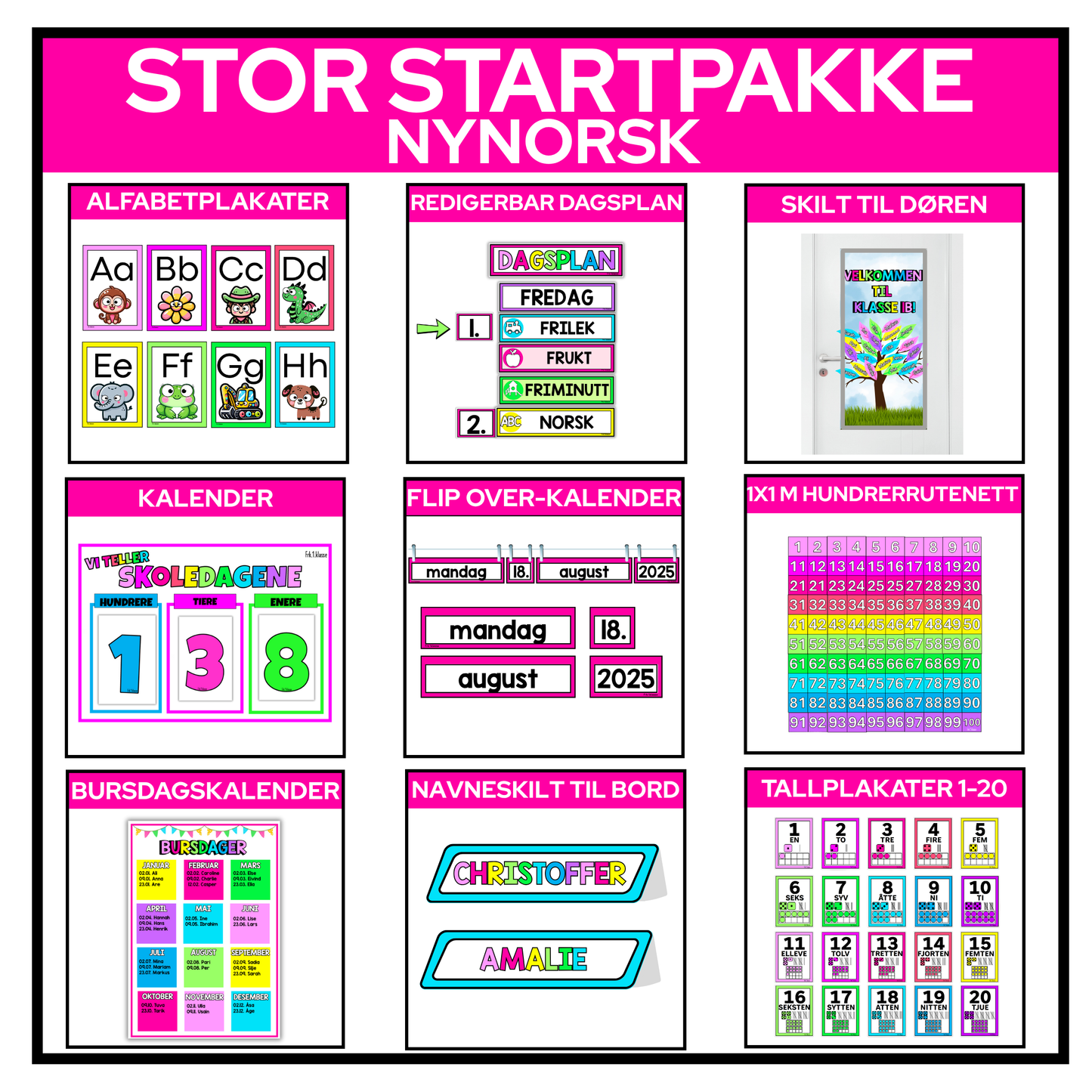Stor startpakke klasserom | REGNBUE MED ROSA | NYNORSK