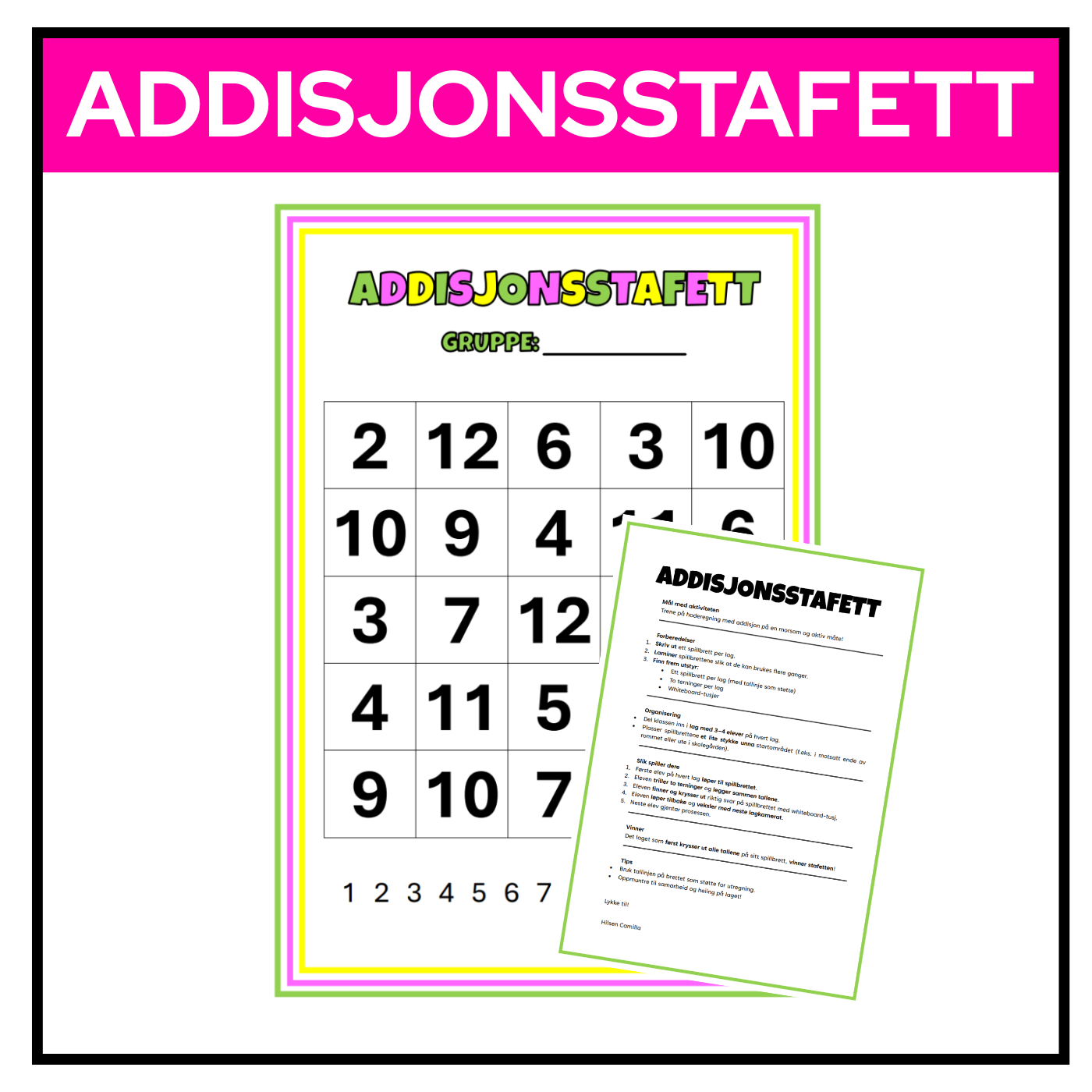 Addisjonsstafett | Spillbrett med visuell støtte