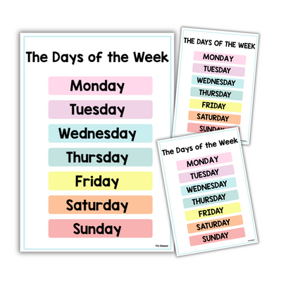 The Days of the Week | Ukedagene på engelsk | Plakat A3/A4  | PASTELL