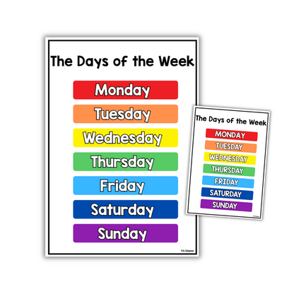 The Days of the Week | Ukedagene på engelsk | Plakat A3/A4  | KLASSISK REGNBUE