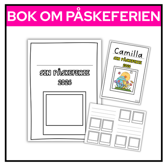 To ulike maler for elevbok om påskeferien med plass til tegning og skriving av ord eller setninger.