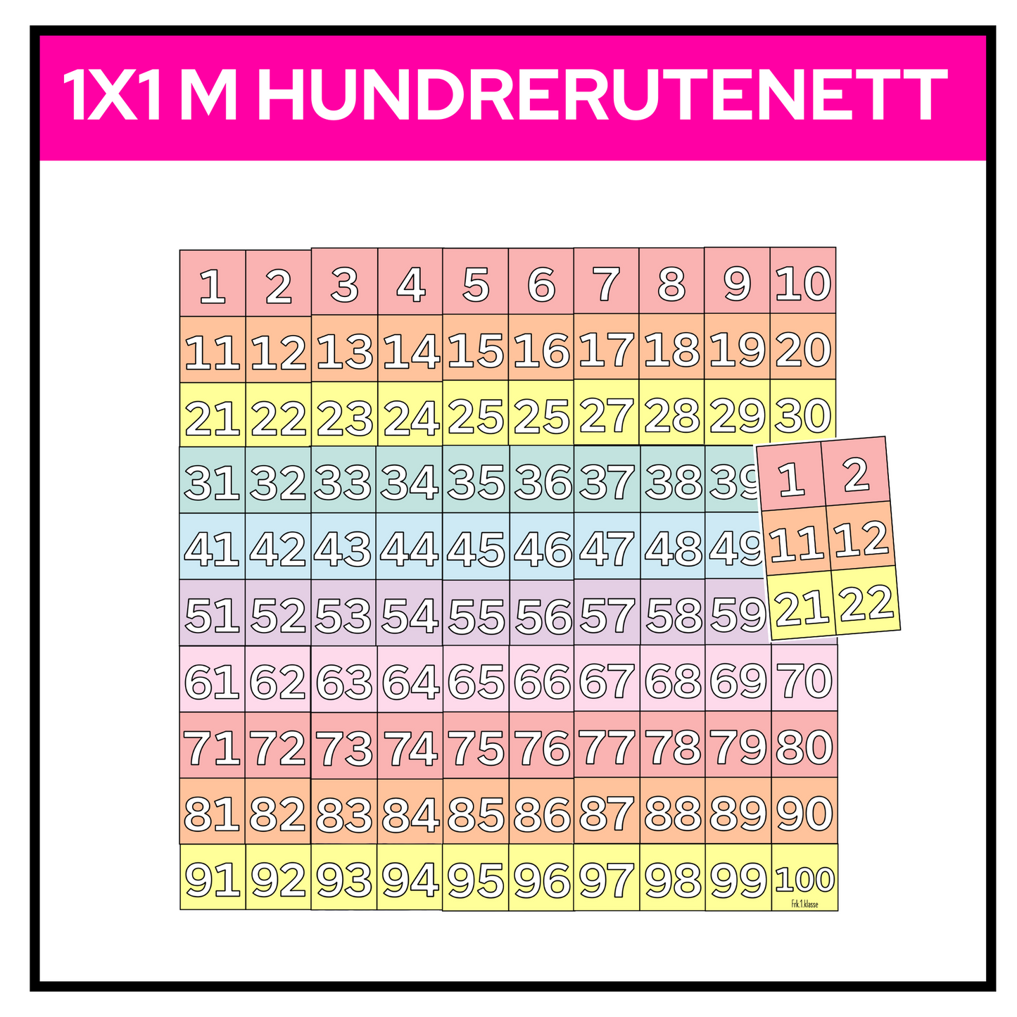 Hundrerutenett | STORT (ca 1x1 m) til vegg | PASTELL