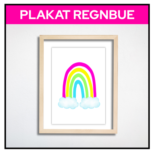Plakat av regnbue med blå skyer innrammet