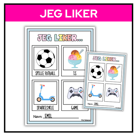 Skrive- og tegneoppgave | Jeg liker | Seks varianter | To eksempler