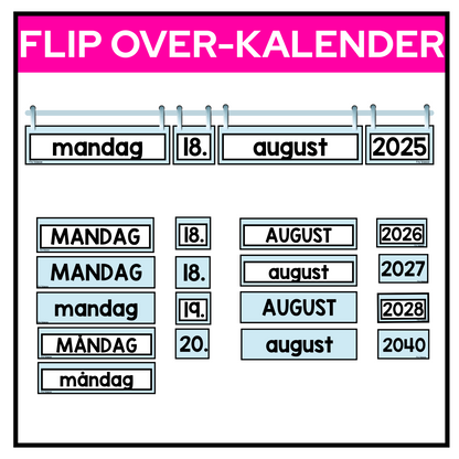 Flip over-kalender blås pastell. Dager, dato, måned og år.