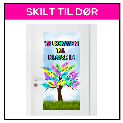 Velkommen-skilt til dør | A3 | Redigerbart | REGNBUE MED ROSA