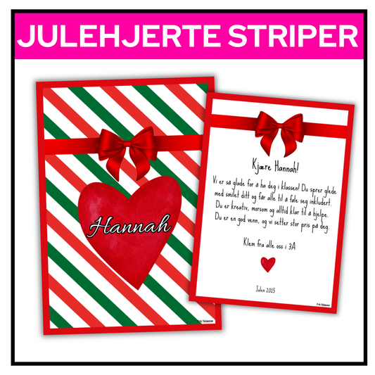 Julehjertediplom | Røde og grønne striper