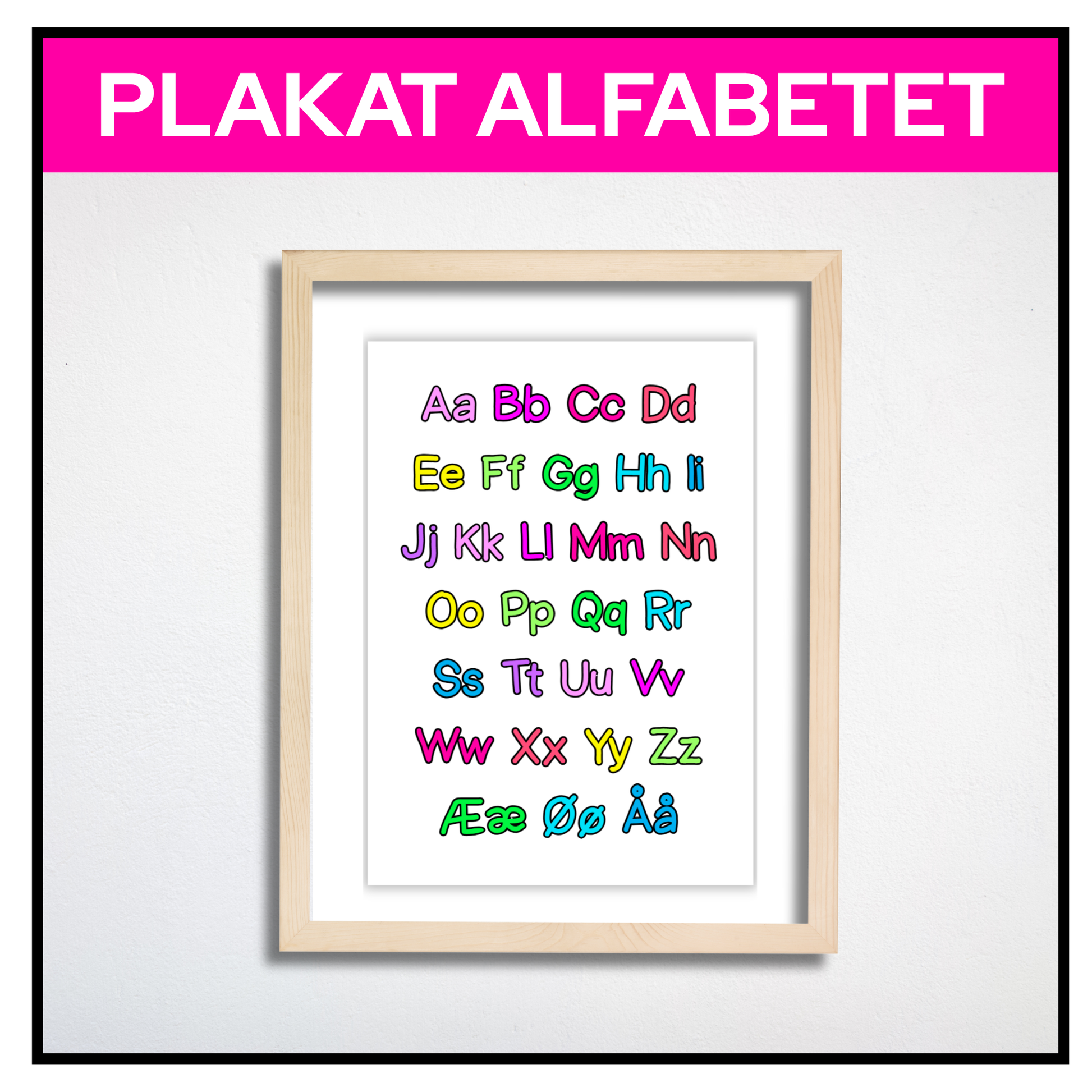 Alfabetplakat med tynn font innrammet