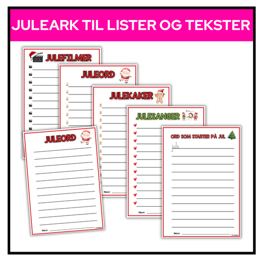 Juleark | 5 temaer | Perfekt for lister og tekster