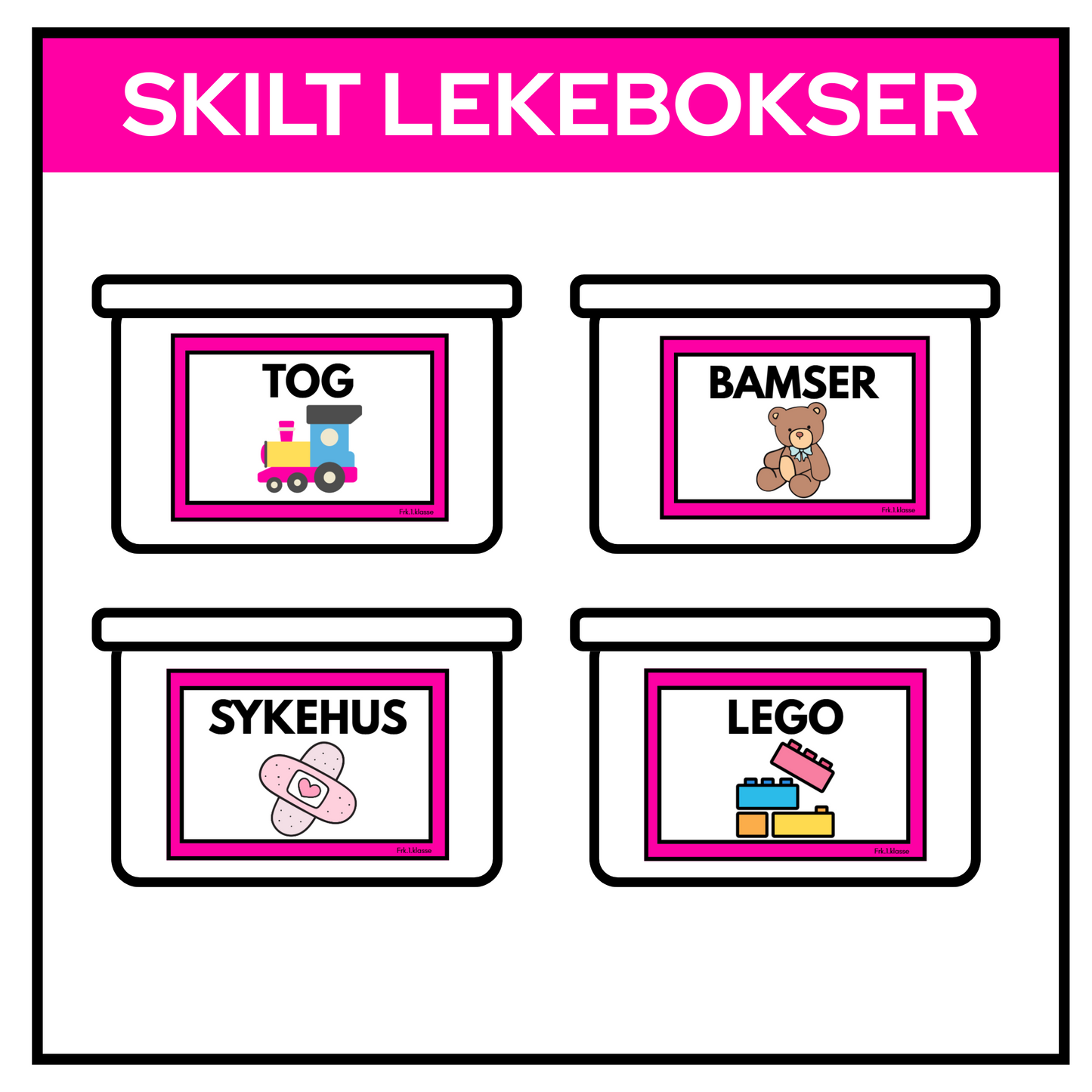 Skilt til bokser | LEKER | REDIGERBAR | REGNBUE MED ROSA