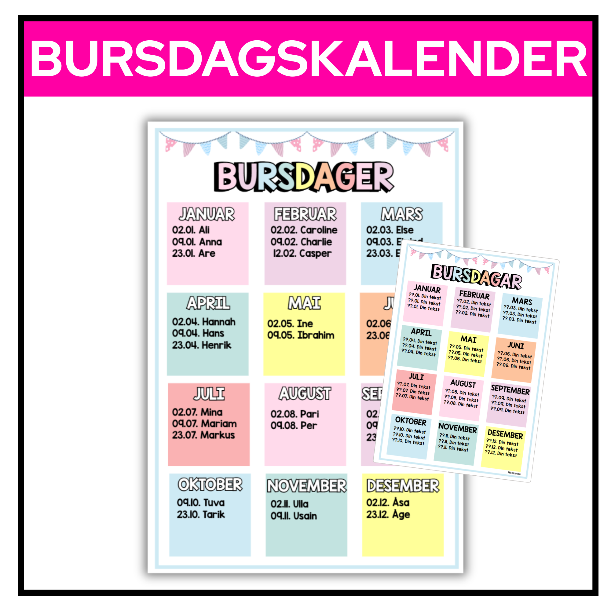 Bursdagskalender Redigerbar PASTELL BOKM L OG NYNORSK Frk 1 klasse Bursdagskalender Redigerbar PASTELL BOKM L OG NYNORSK Frk 1 klasse
