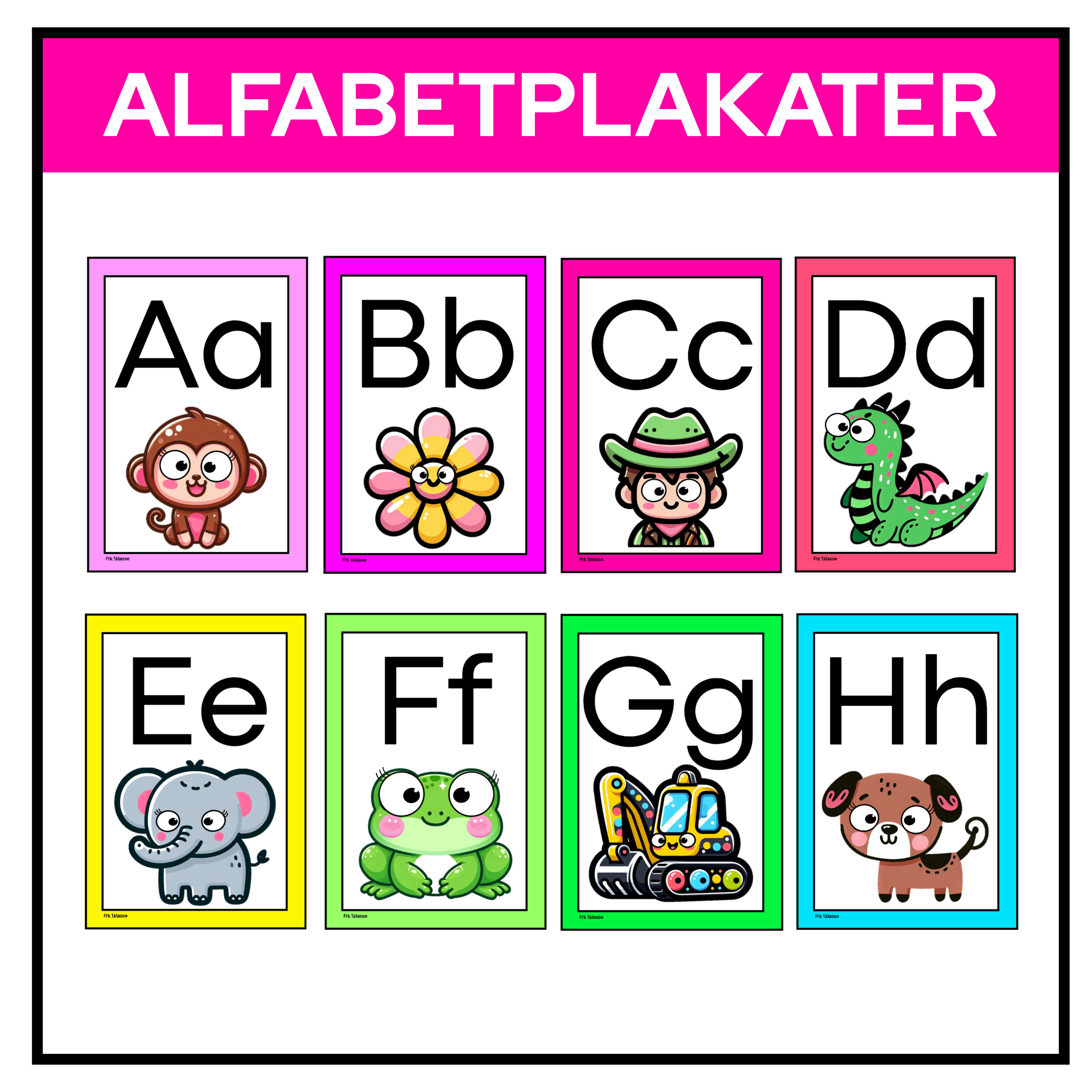 Alfabetplakat uten bokstavhus i regnbuefarger