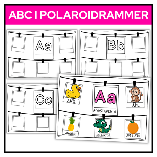 Alfabetet i polaroidrammer | 29 oppgaveark