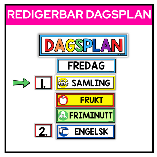 Redigerbar dagsplan. Utvalg fra samlingen.