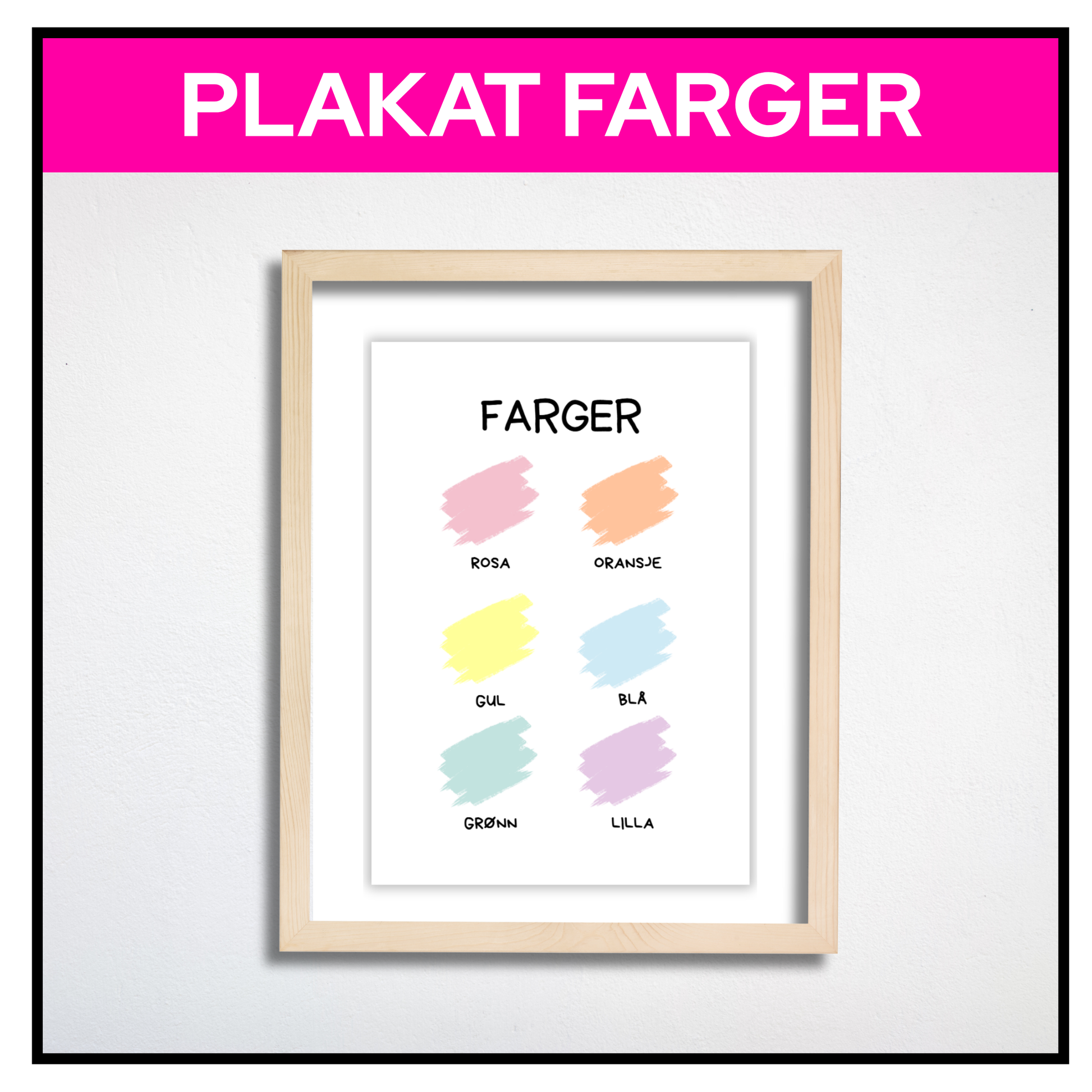 Plakat med pastellfarger i malingsstrøk innrammet

