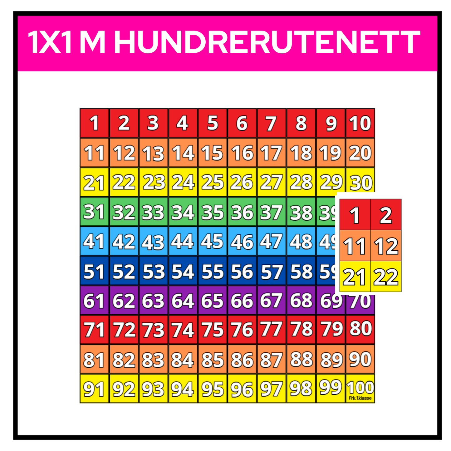 Hundrerutenett | STORT (ca 1x1 m) til vegg | KLASSISK REGNBUE