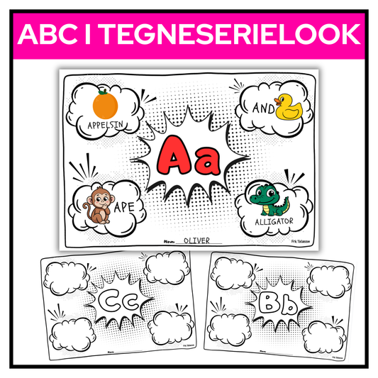 Bokstavark i tegneserie-look | Tegn og skriv | 29 ark