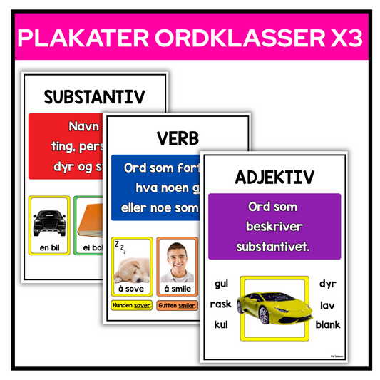 Plakat | Substantiv, verb, adjektiv | A4/A3 | Fotografier | KLASSISK REGNBUE