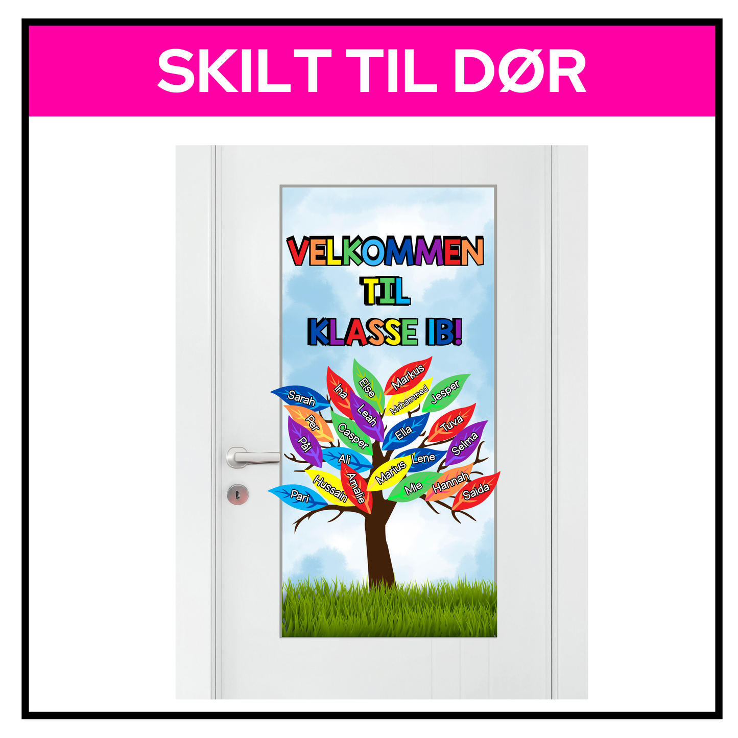 Velkommen-skilt til dør | A3 | Redigerbar | KLASSISK REGNBUE