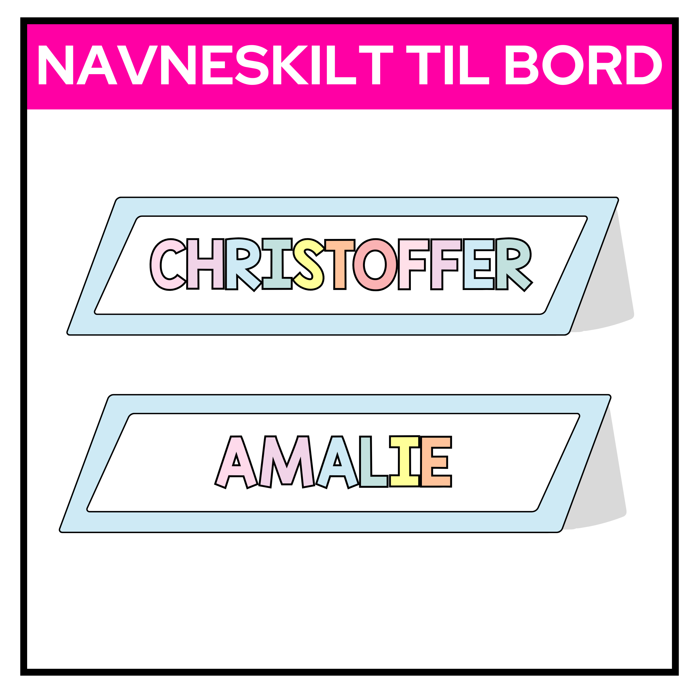 Tosidige navneskilt | Redigerbare | LYSEBLÅ | PASTELL