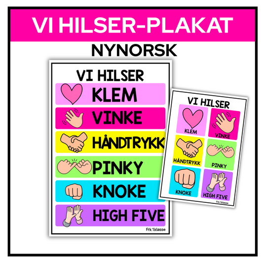 Vi hilser-plakat | A3/A4 | REGNBUE MED ROSA | NYNORSK