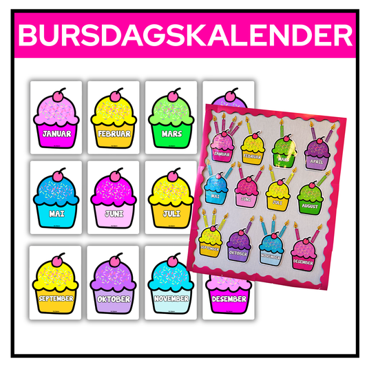 Bursdagskalender | Muffins med lys | 1X1 m | REGNBUE MED ROSA