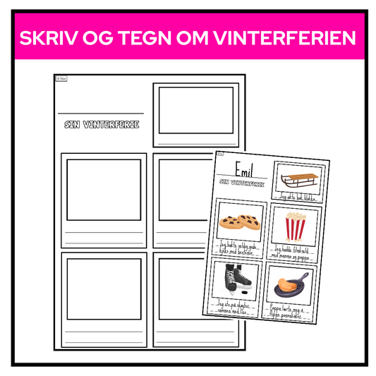 Polaroid-inspirert mal for å skrive og tegne om vinterferien – elevene lager sin egen lille vinterferiehistorie.