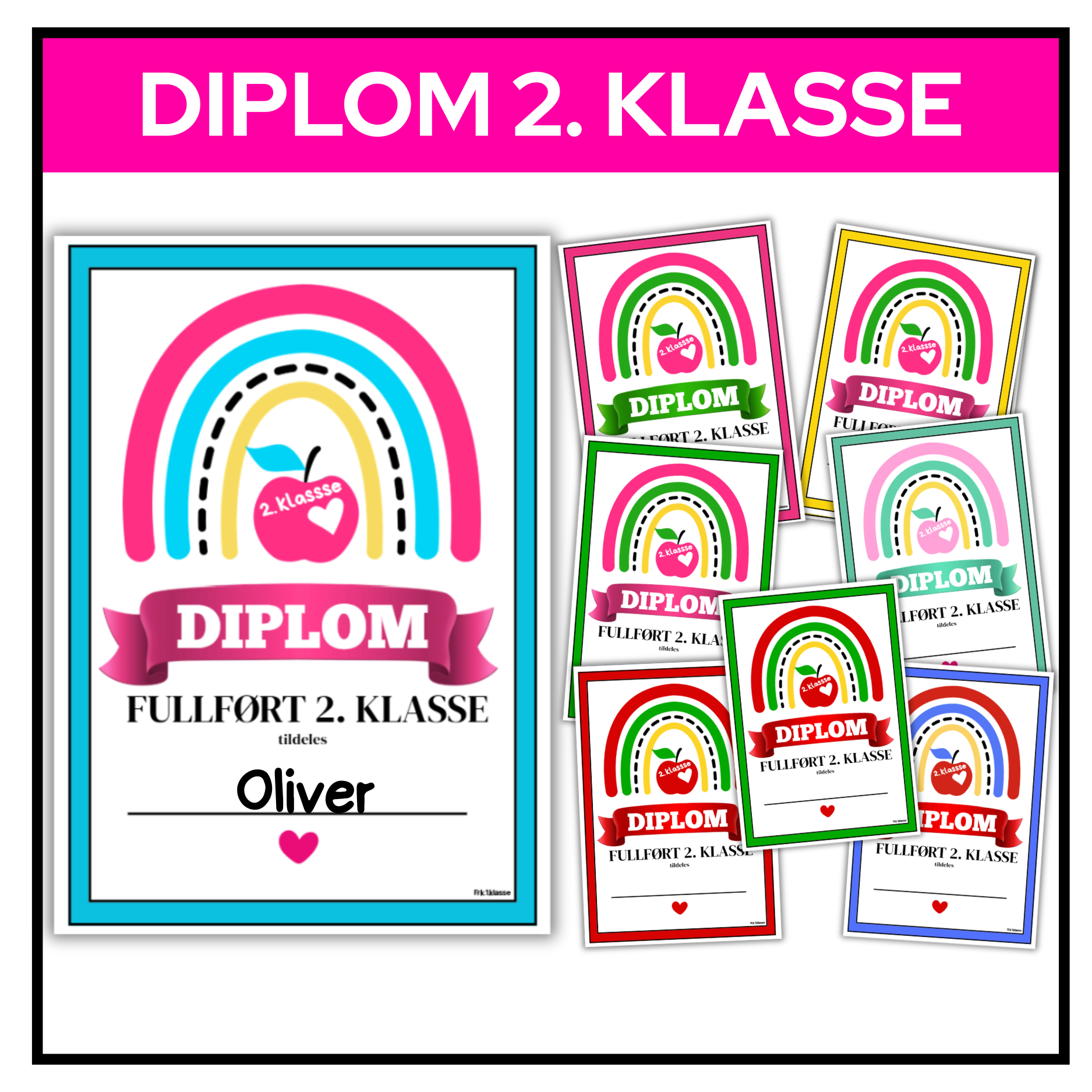 Diplom | 2. klasse | Åtte fargevarianter