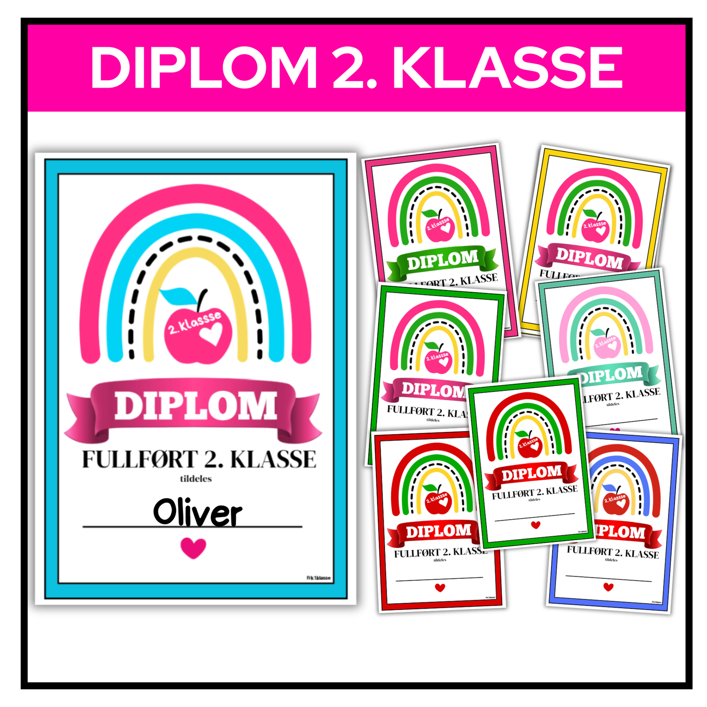 Diplom | 2. klasse | Åtte fargevarianter