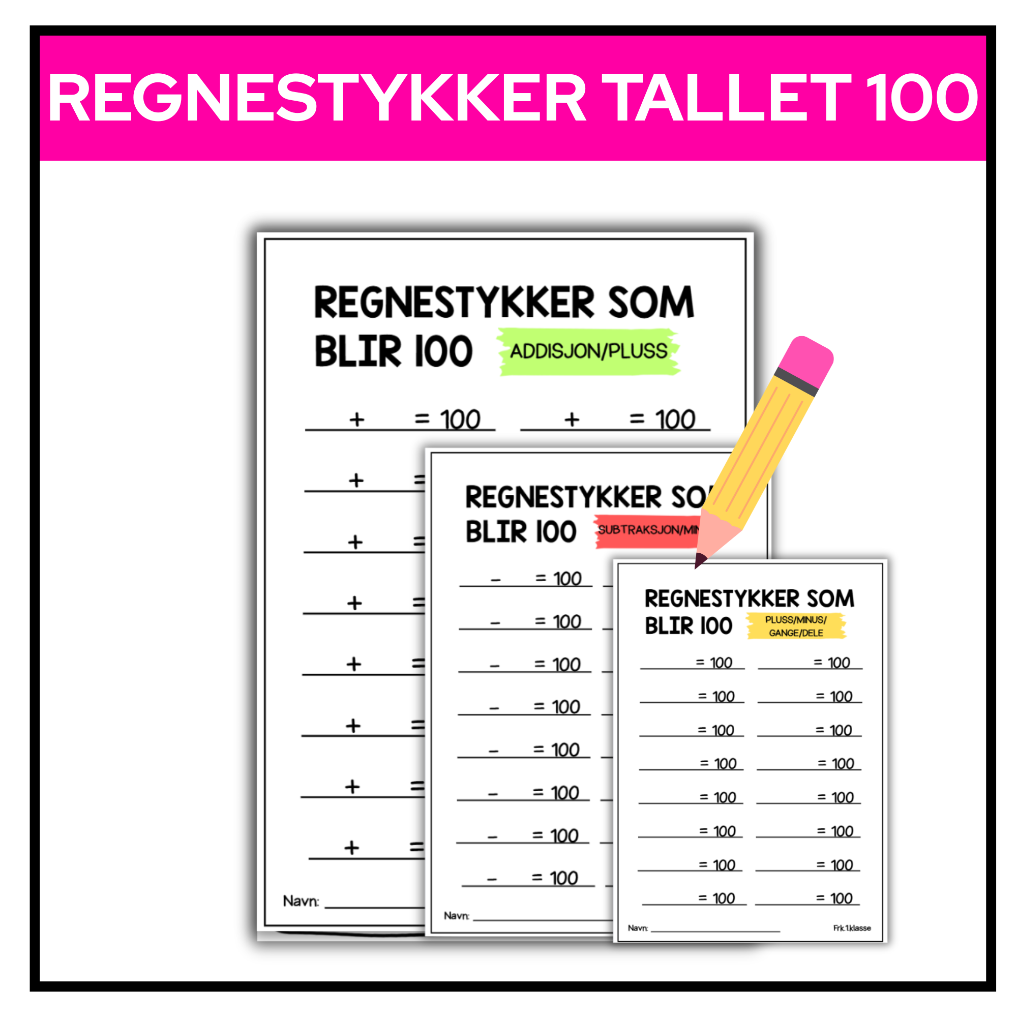 100 dagersfest Arbeidsark Regnestykker Som Blir 100 Frk 1 klasse 100-dagersfest-arbeidsark-regnestykker-som-blir-100-frk-1-klasse