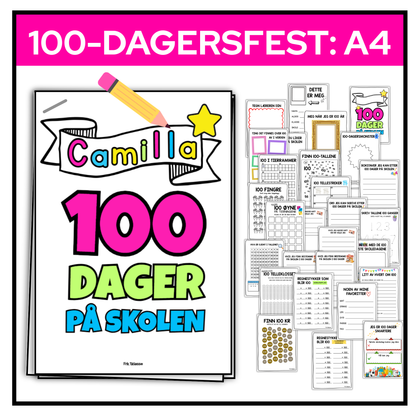 100-dagersfest | FANTASTISK A4-HEFTE | 26 OPPGAVER!