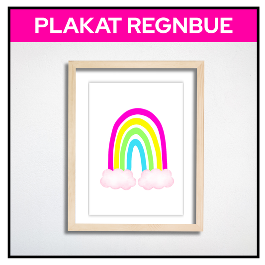 Plakat med regnbue og rosa skyer – innrammet