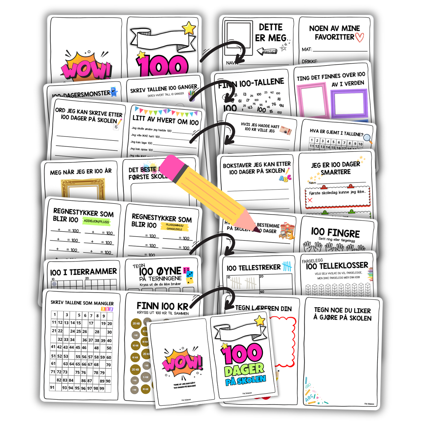 100-dagersfest | FANTASTISK arbeidsbok | 26 OPPGAVER!