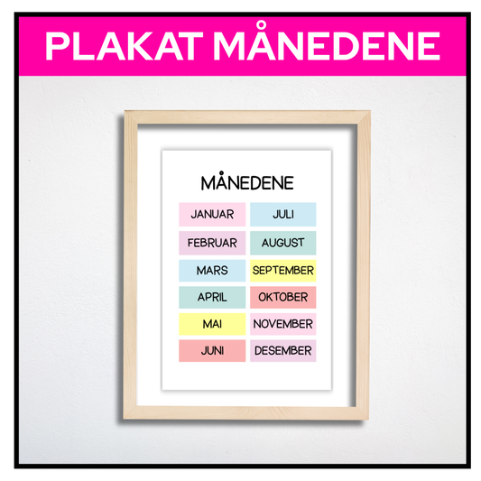 Plakat med månedene i bokser – med bilderamme

