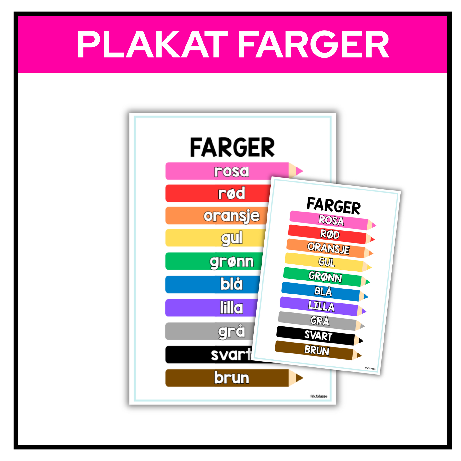 plakat med farger skrevet inn i fargeblyanter