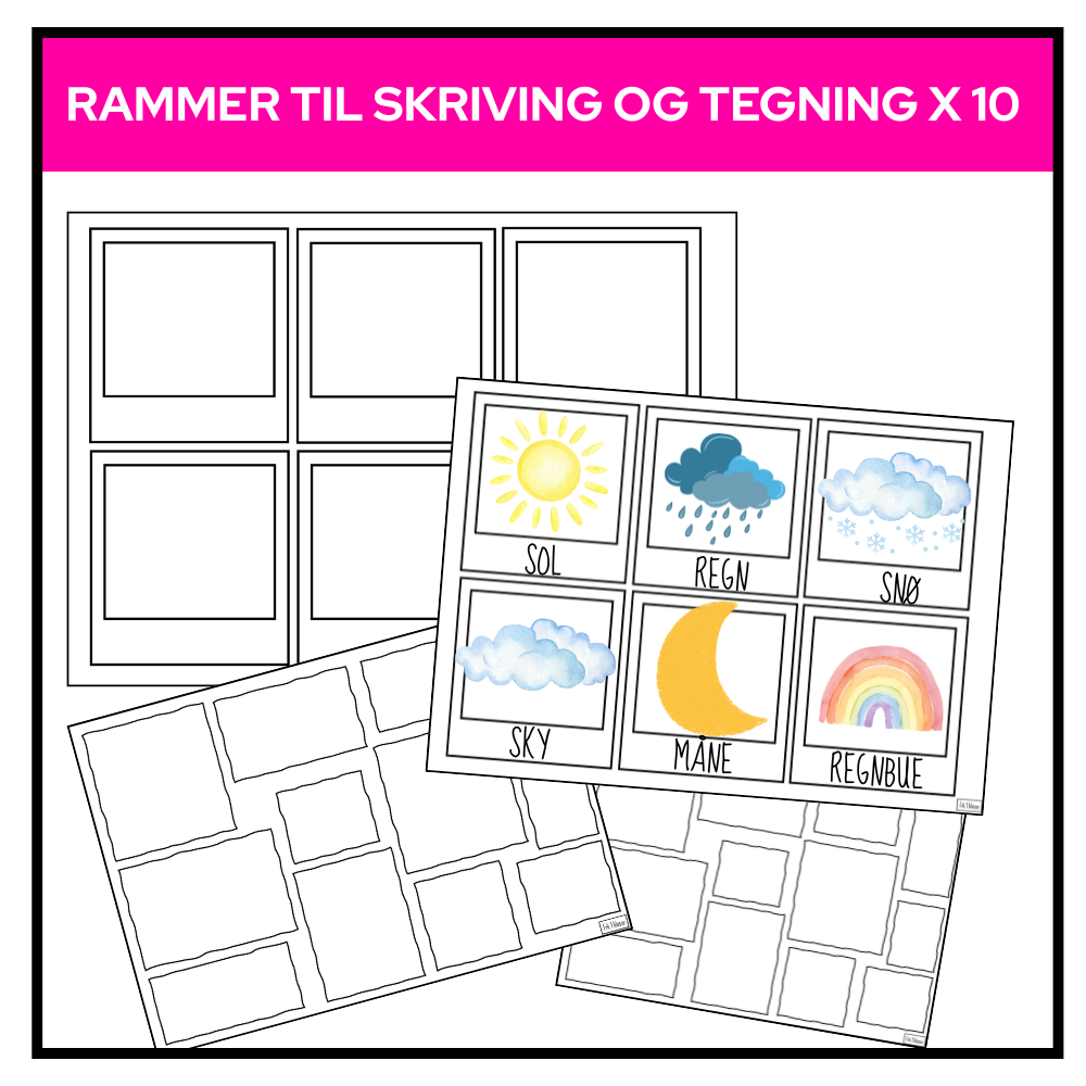 Rammer med tegnefelt og skrivefelt – for enkel skriving, begrepsinnlæring og kreativ utfoldelse.